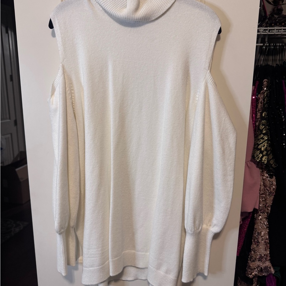NWT- ELOQUII Women’s Plus Size- Cold Shoulder Elegant White Turtleneck Sweater - Picture 5 of 7